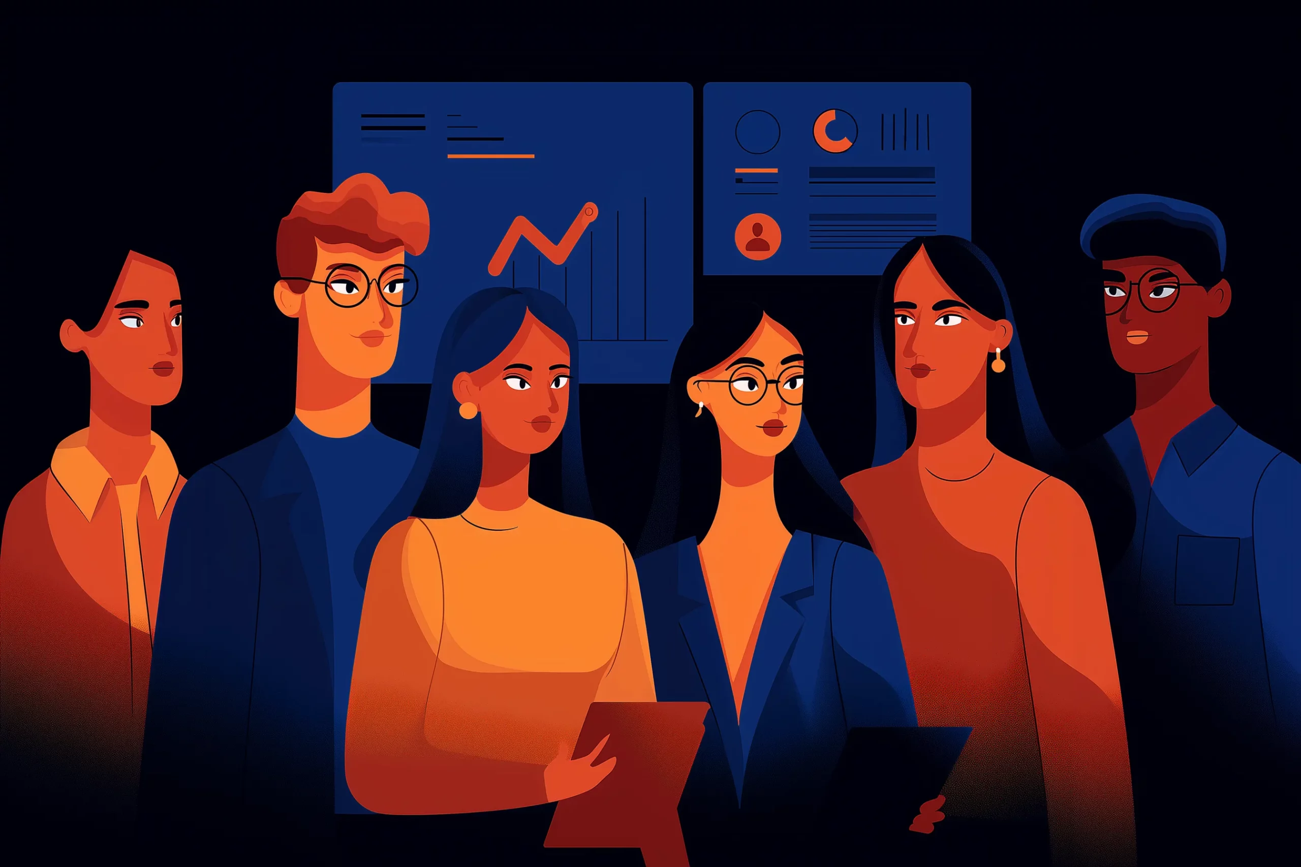 bosnababsi_Flat-Style_Illustration_im_45-Format_Mehrere_Persone_189d76fb-cf0e-4556-b2f7-c841e40e2899